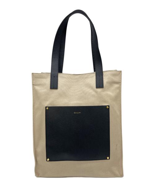 CULLNI（クルニ）CULLNI (クルニ) Leather Pocket キャンバス トートバッグ　通学 ベージュ×ブラック サイズ:実寸参照の古着・服飾アイテム