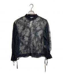 anuans（アニュアンス）の古着「フラワーエンブロイダリーブラウス　レースブラウス　リボンブラウス　刺繍ブラウス　セレモニー」｜ブラック