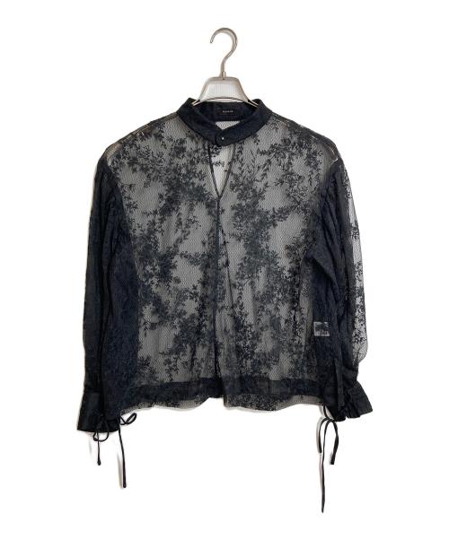 anuans（アニュアンス）anuans (アニュアンス) フラワーエンブロイダリーブラウス　レースブラウス　リボンブラウス　刺繍ブラウス　セレモニー ブラック サイズ:FREEの古着・服飾アイテム