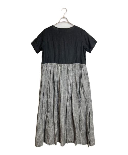 wafu（ワフー）wafu (ワフー) リネン バイカラー ストライプ ワンピース　半袖ワンピース　ロングワンピース　マキシワンピース　日本製　麻 ブラック×グレー サイズ:実寸参照の古着・服飾アイテム
