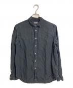 DIESELディーゼル）の古着「S-PLAN-X サークルDロゴリネンシャツ　長袖シャツ　麻」｜ブラック