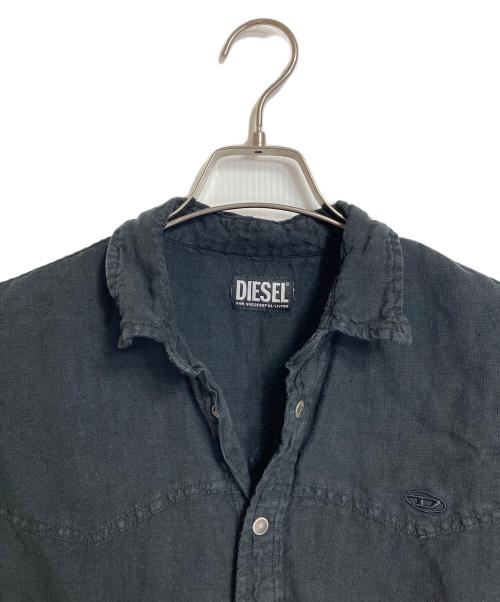 DIESEL（ディーゼル）DIESEL (ディーゼル) S-PLAN-X サークルDロゴリネンシャツ　長袖シャツ　麻 ブラック サイズ:46の古着・服飾アイテム