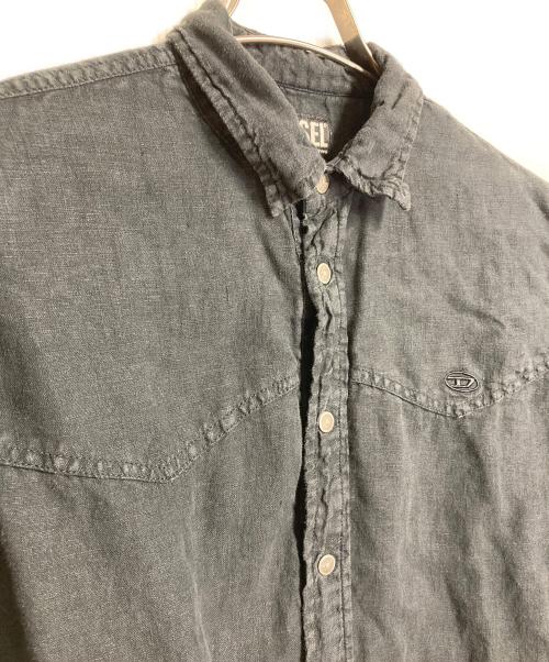 DIESEL（ディーゼル）DIESEL (ディーゼル) S-PLAN-X サークルDロゴリネンシャツ　長袖シャツ　麻 ブラック サイズ:46の古着・服飾アイテム