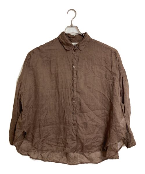 pual ce cin（ピュアルセシン）pual ce cin (ピュアルセシン) ラミーオーバーシャツ　長袖シャツ　リネンシャツ　麻　オーバーサイズ ブラウン サイズ:実寸参照の古着・服飾アイテム