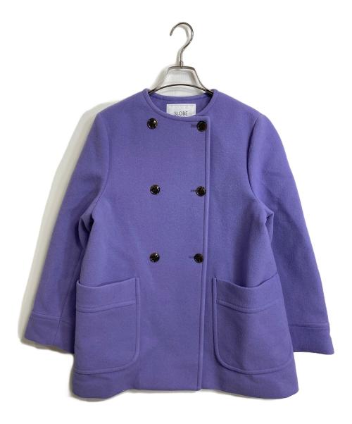 SLOBE IENA（スローブ イエナ）SLOBE IENA (スローブ イエナ) スイビダブルクロスノーカラーダブル前コート　アウター　ウールコート　日本製 パープル サイズ:36の古着・服飾アイテム