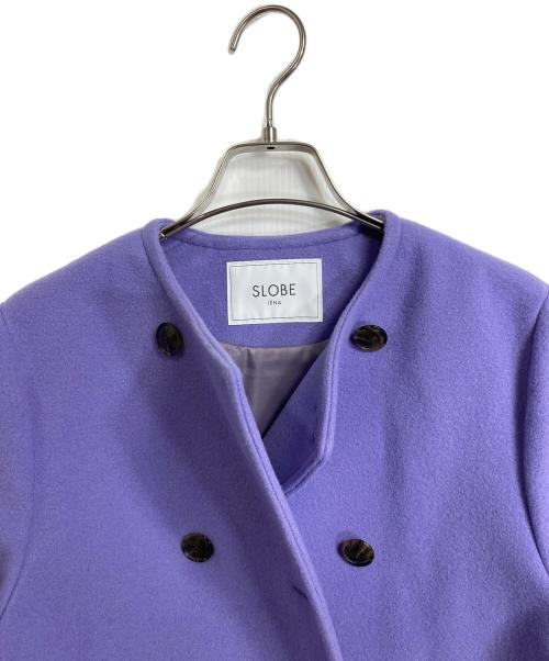 SLOBE IENA（スローブ イエナ）SLOBE IENA (スローブ イエナ) スイビダブルクロスノーカラーダブル前コート　アウター　ウールコート　日本製 パープル サイズ:36の古着・服飾アイテム