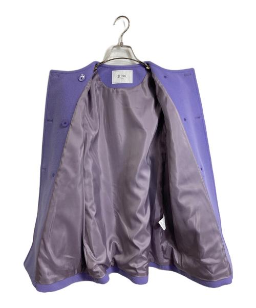 SLOBE IENA（スローブ イエナ）SLOBE IENA (スローブ イエナ) スイビダブルクロスノーカラーダブル前コート　アウター　ウールコート　日本製 パープル サイズ:36の古着・服飾アイテム