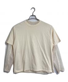 MAISON SPECIAL（メゾンスペシャル）の古着「Multiway Mesh Fabric Layered T-shirt  マルチウェイメッシュファブリックレイヤードTシャツ　ロングスリーブカットソー　半袖カットソー　Tシャツ　Tee   重ね着」｜アイボリー
