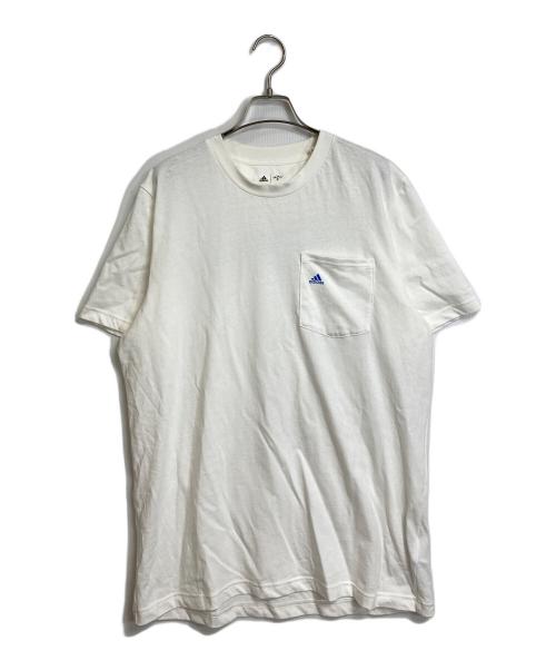 adidas（アディダス）adidas (アディダス) Noah (ノア) バックロゴポケットTシャツ ホワイト×ブルー サイズ:Lの古着・服飾アイテム