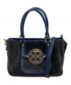 TORY BURCHトリーバーチ）の古着「アマンダミニスウェードバッグ　2WAYバッグ」｜ネイビー×グレー