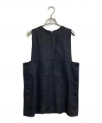 HYKEハイク）の古着「LINEN CROP TOP  リネンクロップトップ　ノースリーブブラウス　ベスト　サイドボタン　日本製　麻」｜ブラック