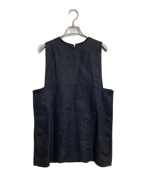 HYKE（ハイク）HYKE (ハイク) LINEN CROP TOP  リネンクロップトップ　ノースリーブブラウス　ベスト　サイドボタン　日本製　麻 ブラック サイズ:2の古着・服飾アイテム