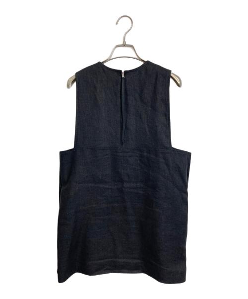 HYKE（ハイク）HYKE (ハイク) LINEN CROP TOP  リネンクロップトップ　ノースリーブブラウス　ベスト　サイドボタン　日本製　麻 ブラック サイズ:2の古着・服飾アイテム