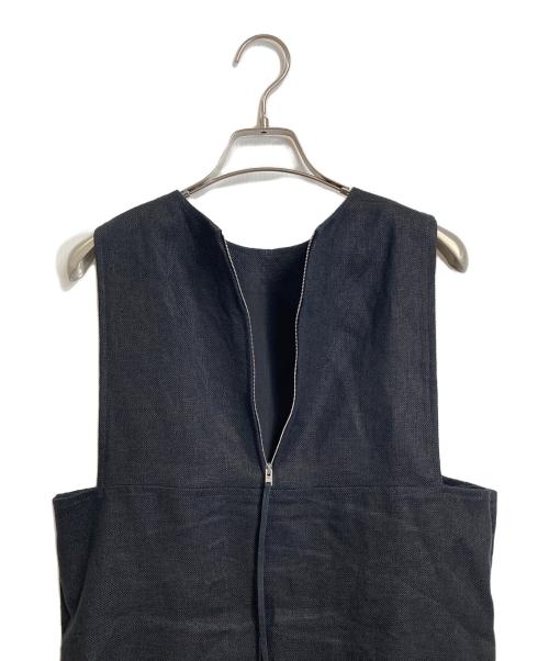 HYKE（ハイク）HYKE (ハイク) LINEN CROP TOP  リネンクロップトップ　ノースリーブブラウス　ベスト　サイドボタン　日本製　麻 ブラック サイズ:2の古着・服飾アイテム