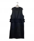 Secret Trophyシークレットトロフィー）の古着「ジレコート　ダンボールフリルジレ　ロングベスト　ロングジレ　セレモニー」｜ブラック