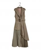 Lumier×yukkoリュミエ×ユッコ）の古着「ASYMMETRY GILET DRESS   アシンメトリージレドレス   ワンピース　ロングワンピース　ノースリーブワンピース」｜ベージュ