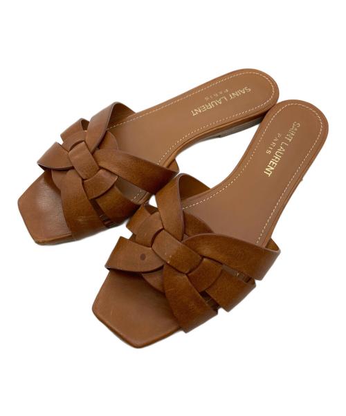 Saint Laurent Paris（サンローランパリ）Saint Laurent Paris (サンローランパリ) ニュピエストラピーサンダル　フラットサンダル　ローヒール　イタリア製 ブラウン サイズ:35の古着・服飾アイテム
