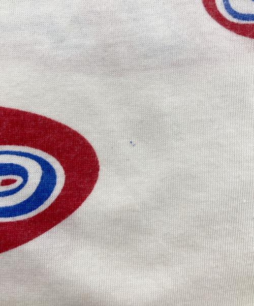 5050（フィフティーフィフティー）5050 (フィフティーフィフティー) STP (エスティーピー) 【古着】70s  リンガーTシャツ　70年代　総柄　アメリカ製　USA製　シングルステッチ レッド×ホワイト サイズ:Mの古着・服飾アイテム