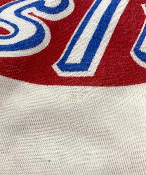 5050（フィフティーフィフティー）5050 (フィフティーフィフティー) STP (エスティーピー) 【古着】70s  リンガーTシャツ　70年代　総柄　アメリカ製　USA製　シングルステッチ レッド×ホワイト サイズ:Mの古着・服飾アイテム