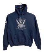 Championチャンピオン）の古着「USNAVYプリントパーカー　フーディー」｜ネイビー