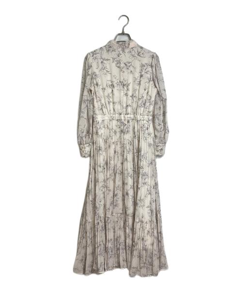 JUSGLITTY（ジャスグリッティー）JUSGLITTY (ジャスグリッティー) 7分袖ボウタイプリーツワンピース　ブラウスワンピース　ロングワンピース　花柄　フラワープリント ベージュ サイズ:1の古着・服飾アイテム