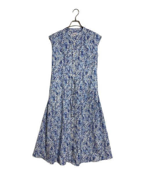 DRESSTERIOR（ドレステリア）DRESSTERIOR (ドレステリア) フラワープリントフレンチスリーブワンピ　ロングワンピース　花柄　小花柄 ホワイト×ブルー サイズ:34の古着・服飾アイテム