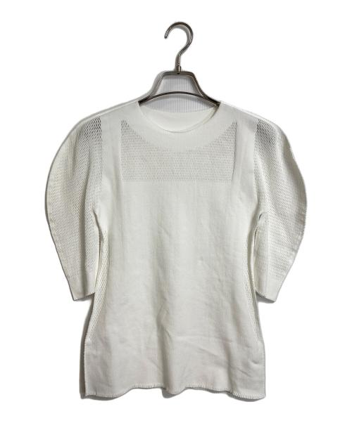 ISSEY MIYAKE（イッセイミヤケ）ISSEY MIYAKE (イッセイミヤケ) デザインカットソー　メッシュ切替カットソー　日本製 ホワイト サイズ:2の古着・服飾アイテム