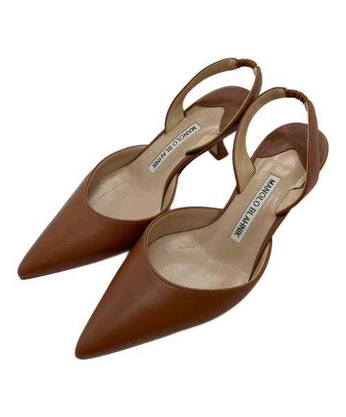 Manolo Blahnik（マノロブラニク）Manolo Blahnik (マノロブラニク) ポインテッドトゥパンプス　ヒールパンプス　セレモニー　イタリア製 ブラウン サイズ:34 1/2の古着・服飾アイテム