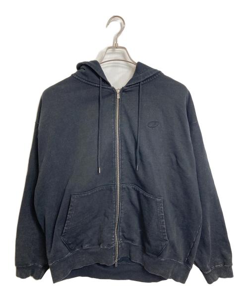 CLEL（クレイル）CLEL (クレイル) ヘビーウェイト ロゴ刺繍フルジップパーカー　ヴィンテージ加工 ブラック サイズ:Mの古着・服飾アイテム