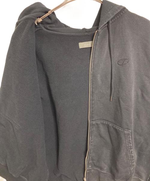 CLEL（クレイル）CLEL (クレイル) ヘビーウェイト ロゴ刺繍フルジップパーカー　ヴィンテージ加工 ブラック サイズ:Mの古着・服飾アイテム