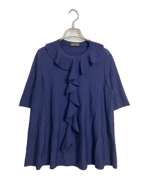 DRAWER（ドゥロワー）DRAWER (ドゥロワー) 18G ウールフリルクルーネックショートスリーブニット　半袖ニット ネイビー サイズ:実寸参照の古着・服飾アイテム