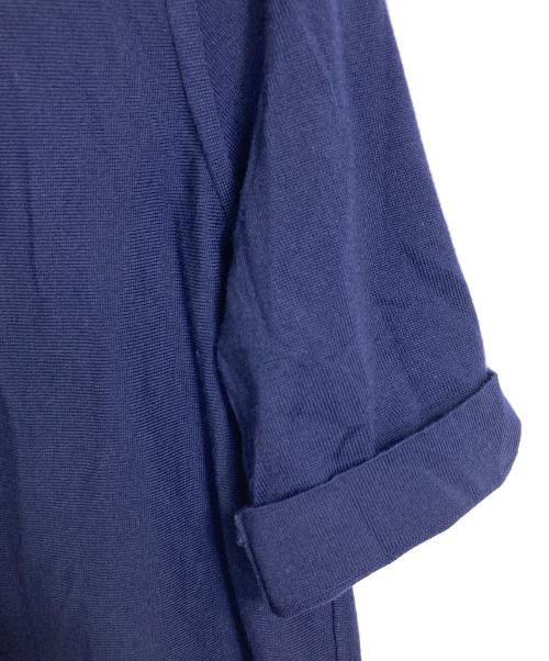 DRAWER（ドゥロワー）DRAWER (ドゥロワー) 18G ウールフリルクルーネックショートスリーブニット　半袖ニット ネイビー サイズ:実寸参照の古着・服飾アイテム