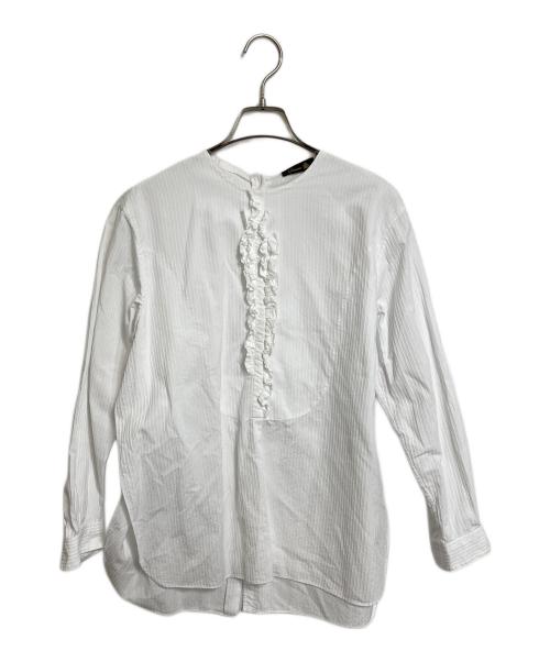 DRAWER（ドゥロワー）DRAWER (ドゥロワー) コットンフリルバックリボンノーカラーブラウス　ブラウス　長袖ブラウス ホワイト サイズ:実寸参照の古着・服飾アイテム