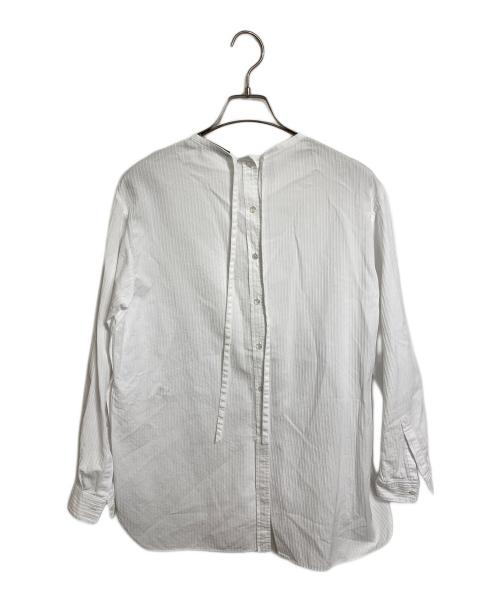 DRAWER（ドゥロワー）DRAWER (ドゥロワー) コットンフリルバックリボンノーカラーブラウス　ブラウス　長袖ブラウス ホワイト サイズ:実寸参照の古着・服飾アイテム