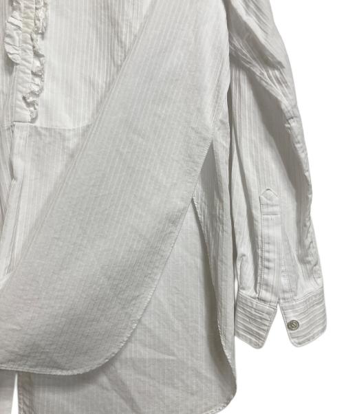 DRAWER（ドゥロワー）DRAWER (ドゥロワー) コットンフリルバックリボンノーカラーブラウス　ブラウス　長袖ブラウス ホワイト サイズ:実寸参照の古着・服飾アイテム