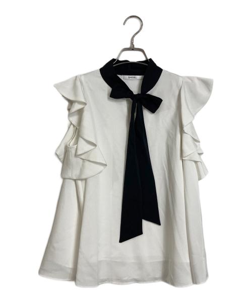 Snidel（スナイデル）Snidel (スナイデル) ジャガードボウタイフリルオープンブラウス ホワイト×ブラック サイズ:FREEの古着・服飾アイテム
