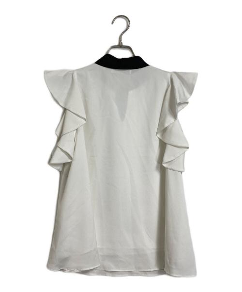 Snidel（スナイデル）Snidel (スナイデル) ジャガードボウタイフリルオープンブラウス ホワイト×ブラック サイズ:FREEの古着・服飾アイテム