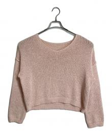 JOURNAL STANDARD（ジャーナルスタンダード）の古着「テープヤーンVプルオーバー　長袖ニット　薄手ニット　25年モデル」｜ピンク