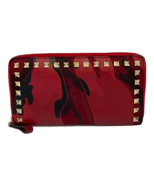 VALENTINO（ヴァレンティノ）VALENTINO (ヴァレンティノ) カモ ロックスタッズ 長財布 レッド サイズ:実寸参照の古着・服飾アイテム