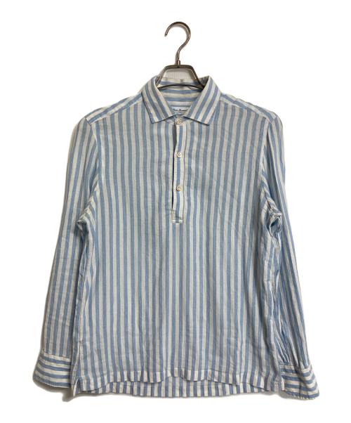 Errico Formicola（エリコフォルミコラ）Errico Formicola (エリコフォルミコラ) コットンリネンシャツ　長袖シャツ　ストライプ ホワイト×ブルー サイズ:Mの古着・服飾アイテム