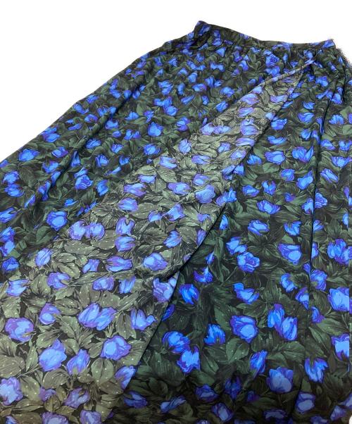 SHIPS（シップス）SHIPS (シップス) フラワープリント マキシスカート ブルー×ブラック サイズ:Mの古着・服飾アイテム
