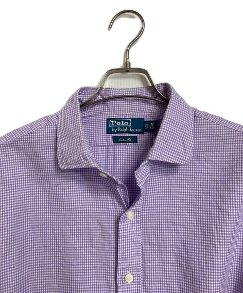 POLO RALPH LAUREN（ポロ・ラルフローレン）POLO RALPH LAUREN (ポロ・ラルフローレン) チェックシャツ　長袖シャツ　コットンシャツ　オーバーサイズ　 パープル×ホワイト サイズ:17/43の古着・服飾アイテム