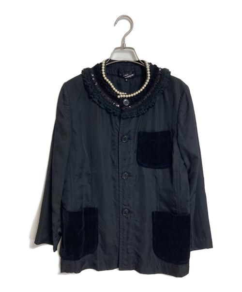 tricot COMME des GARCONS（トリココムデギャルソン）tricot COMME des GARCONS (トリココムデギャルソン) パールビジュー切替ジャケット　ノーカラージャケット ブラック サイズ:Sの古着・服飾アイテム