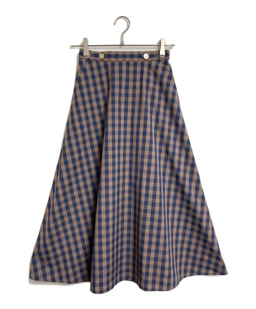 UNTITLED（アンタイトル）UNTITLED (アンタイトル) ギンガムチェックAラインスカート 後ろウエストゴム　洗える　日本製 ネイビー×ブラウン サイズ:00/XSの古着・服飾アイテム