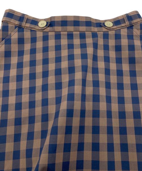 UNTITLED（アンタイトル）UNTITLED (アンタイトル) ギンガムチェックAラインスカート 後ろウエストゴム　洗える　日本製 ネイビー×ブラウン サイズ:00/XSの古着・服飾アイテム