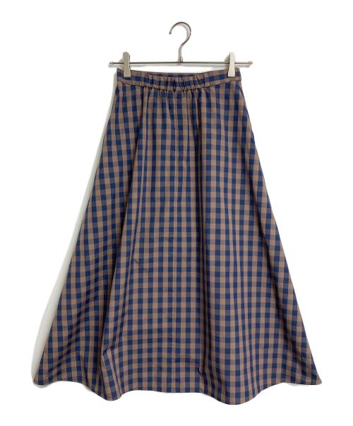 UNTITLED（アンタイトル）UNTITLED (アンタイトル) ギンガムチェックAラインスカート 後ろウエストゴム　洗える　日本製 ネイビー×ブラウン サイズ:00/XSの古着・服飾アイテム