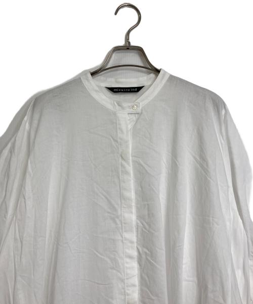 mizuiro-ind（ミズイロインド）mizuiro-ind (ミズイロインド) スタンドカラー フレアシャツワンピース ホワイト サイズ:実寸参照の古着・服飾アイテム