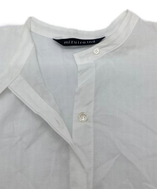 mizuiro-ind（ミズイロインド）mizuiro-ind (ミズイロインド) スタンドカラー フレアシャツワンピース ホワイト サイズ:実寸参照の古着・服飾アイテム
