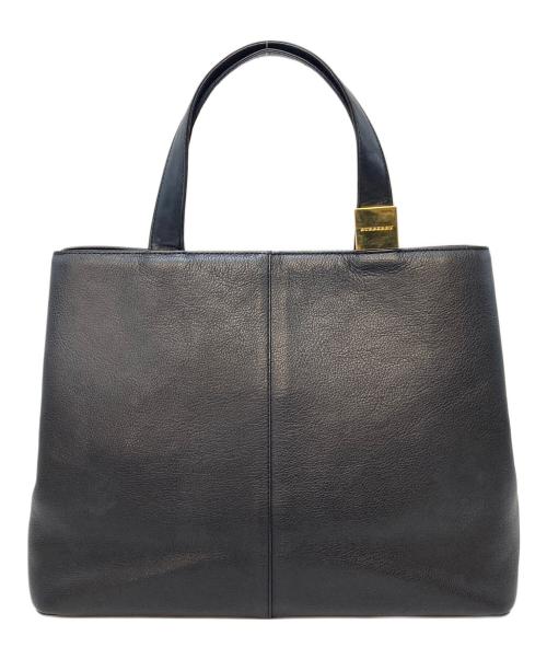 BURBERRY LONDON（バーバリーロンドン）BURBERRY LONDON (バーバリーロンドン) レザーハンドバッグ ゴールド金具ロゴ 内部ノバチェック ブラック×ゴールド サイズ:実寸参照の古着・服飾アイテム