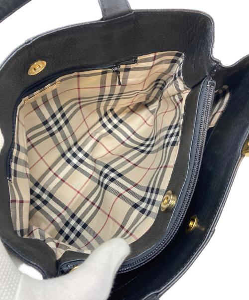BURBERRY LONDON（バーバリーロンドン）BURBERRY LONDON (バーバリーロンドン) レザーハンドバッグ ゴールド金具ロゴ 内部ノバチェック ブラック×ゴールド サイズ:実寸参照の古着・服飾アイテム